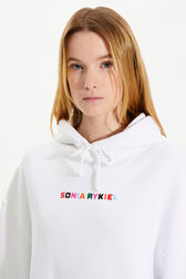 Sweat à capuche oversize multicolore signature femme Blanc vue de détail 2