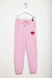 Jogging à broderie fille motif bouche Rose vue de face