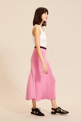 Jupe longue maille côtelée femme Rose vue de détail 1