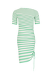 Striped short-sleeved mini dress with asymmetric collar Striped anise/white back view