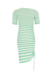 Striped short-sleeved mini dress with asymmetric collar Striped anise/white back view