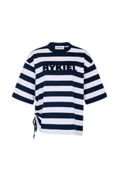 T-shirt rayé col rond manches courtes Raye blanc / bleu vue de face