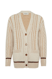 Long-Sleeved V-Neck Cardigan Ecru front view