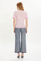 Short-sleeved crew-neck sweater Doll pink back worn view
