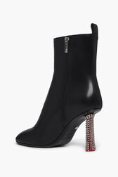 Black Leather Ankle Boots With Rhinestone Heels Black details view 1