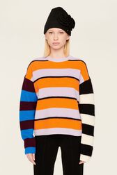 Women Multicolor Striped Sweater Multico striped front worn view