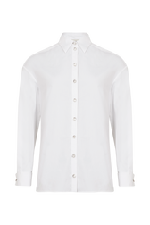 Poplin Shirt with Rhinestone Buttons White front view