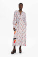 Robe longue twill motif cerise femme Baby blue vue portée de face