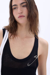 Open-knit cotton crochet strap dress Black details view 2