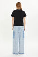 Short-sleeved crew-neck T-shirt Black back worn view
