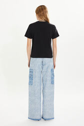 Short-sleeved crew-neck T-shirt Black back worn view
