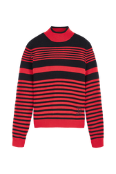 Pull col montant rayé femme Raye noir/rouge vue de face