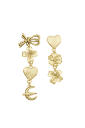 Poetic Garden Asymmetric Talismans Earrings Gold front view