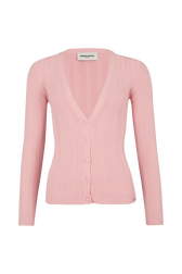 Open Knit V-Neck Cardigan Pink front view