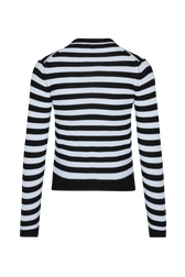 Women Poorboy knitted striped cardigan Striped black/bby blue back view