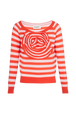 Pull laine mérinos bicolore fleur en relief femme Raye corail/baby pink vue de face