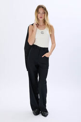 High-waisted trousers in cold wool Black front worn view