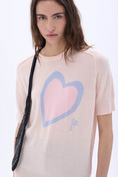 Short-sleeved round neck sweater with charms Peach details view 1