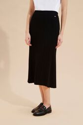 Women Ribbed Knit Long Skirt Black details view 1