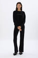 Long-Sleeved Velvet Sweater Black front worn view