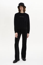 Long-Sleeved Velvet Sweater Black front worn view