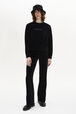 Long-Sleeved Velvet Sweater Black front worn view