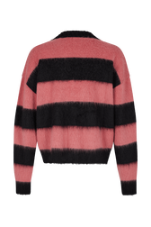 Cardigan rayé brossé en laine melangé Rayures noir/rose vue de dos