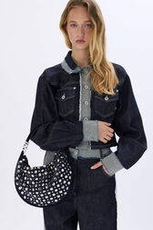 Sac Domino médium en suède et studs Navy vue portée de face