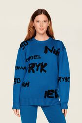 Pull grunge laine logo Sonia Rykiel femme Bleu canard vue de détail 1