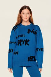 Women Sonia Rykiel logo Wool Grunge Sweater Blue duck details view 1