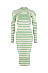 Sock-knit dress Striped anise/white front view
