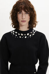 Pull col rond cabochon strass maille femme Noir vue de détail 2