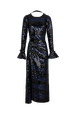 Robe longue dos nu en sequins rayés Silver/navy vue de face