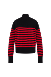 Turtleneck woolen sweater Black/red back view