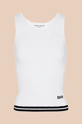 Top ajusté maille torsadée femme Blanc vue de face