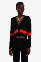Women Colourful Stripes Wide Viscose Cardigan Black details view 1