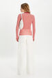 Long-sleeved crew-neck top in cotton and silk Red/white back worn view