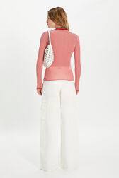 Long-sleeved crew-neck top in cotton and silk Red/white back worn view