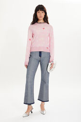 Long-sleeved crew-neck sweater Doll pink front worn view