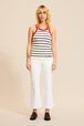 Women Striped Contrast Neckline Tank Top Ecru details view 2
