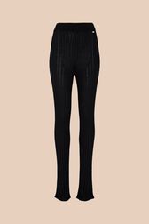 Women Ribbed Knit Flare Pants Black front view