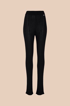 Pantalon flare maille côtelée femme Noir vue de face