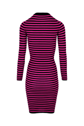 Women Rib Sock Knit Striped Maxi Dress Black/fuchsia back view