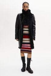 Manteau coupe droite réversible en cuir et shearling Noir vue de détail 3