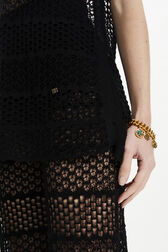 Women Striped Openwork Lace Tank Top Black details view 2