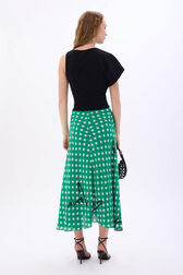 Star-print viscose midi skirt Stars green back worn view