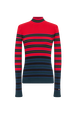 Striped knitted sweater with stand-up collar Striped blue/red front view