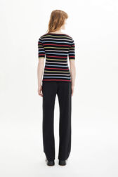 T-shirt col ouvert picots rayé multicolore femme Multico raye noir vue portée de dos