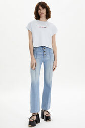 T-shirt coton multicolore signature femme Baby blue vue portée de face
