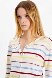 Women Picot Multicolor Striped Cardigan Multico white striped details view 2